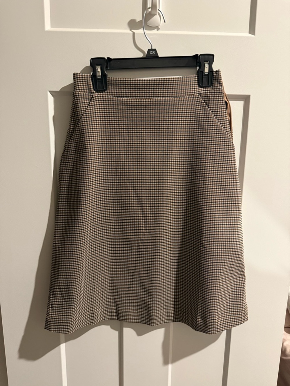 DownEast Brown Yellow Navy Gingham A-Line Skirt